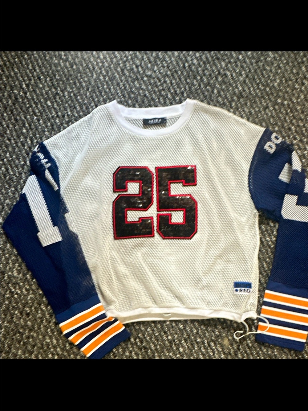 Akira White & Navy Mesh Sport Pullover Sweater with 25 Graphic